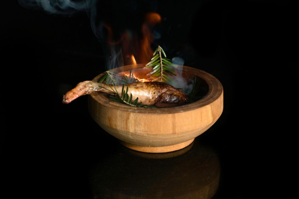 pigeon au feu de bois à La ferme expérience